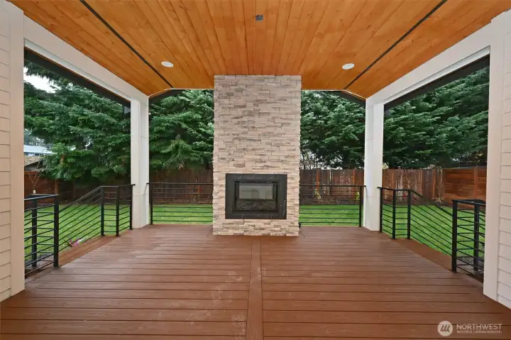 Cover back deck with fireplace