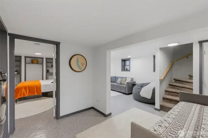 Epoxy cement floors throughout basement