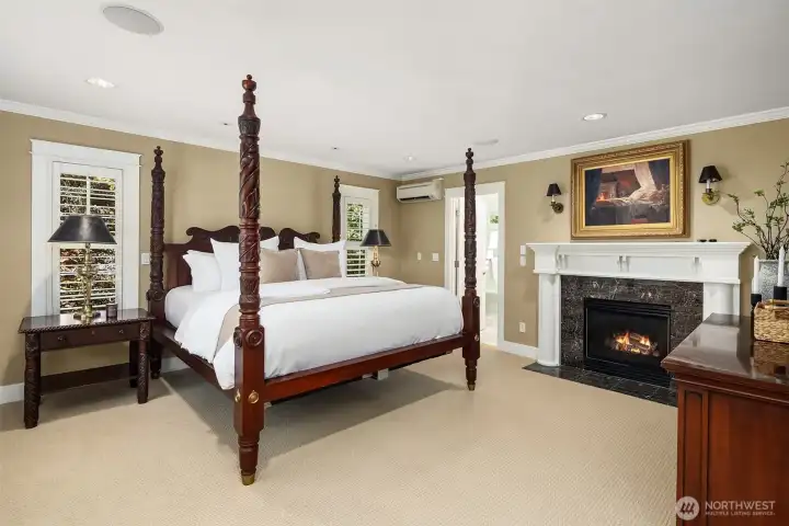 Upstairs, the primary suite is a luxurious retreat with vaulted ceilings, a cozy fireplace, spa-inspired bath and an adjacent dressing room worthy of a boutique wardrobe. Upstairs, the primary suite is a luxurious retreat with vaulted ceilings, a cozy fireplace, spa-inspired bath and an adjacent dressing room worthy of a boutique wardrobe.