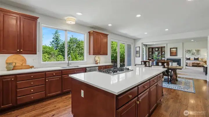 Under-cabinet lighting and soft-close cabinets make this elegant kitchen a pleasure in which to cook. Under-cabinet lighting and soft-close cabinets make this elegant kitchen a pleasure in which to cook.