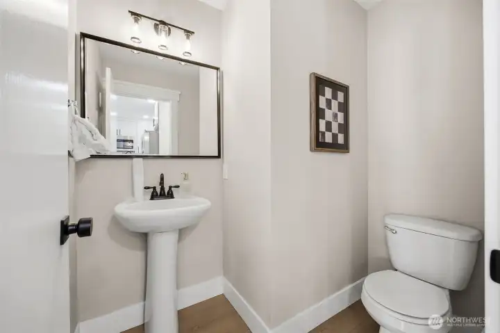 Powder room on main level.