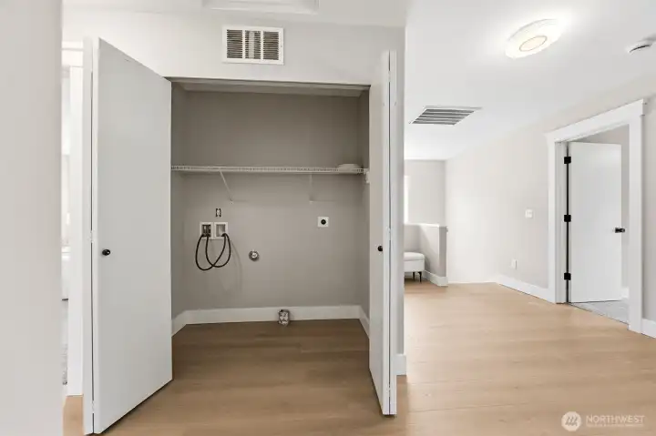 Utility closet for upstairs washer/dryer next to bonus room.  Vented and lighted.