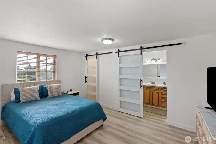 Lower level bedroom suite with full bath and walk-in closet.