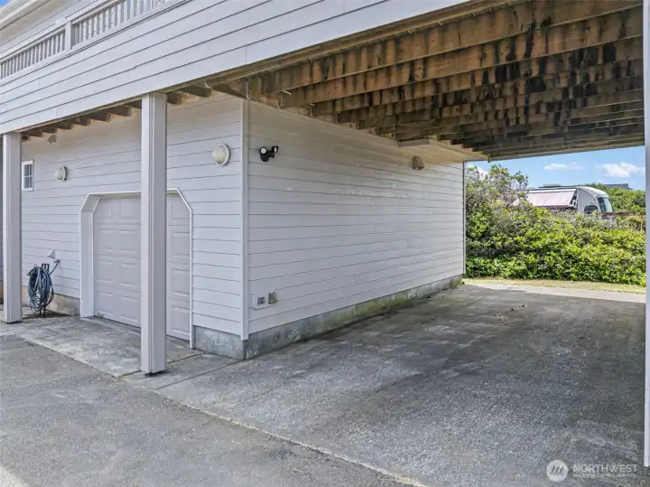 10ft tall covered parking over concrete slab.