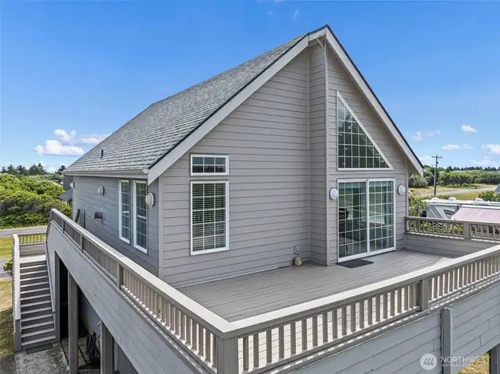 543 sqft of deck wraps around to the front door.