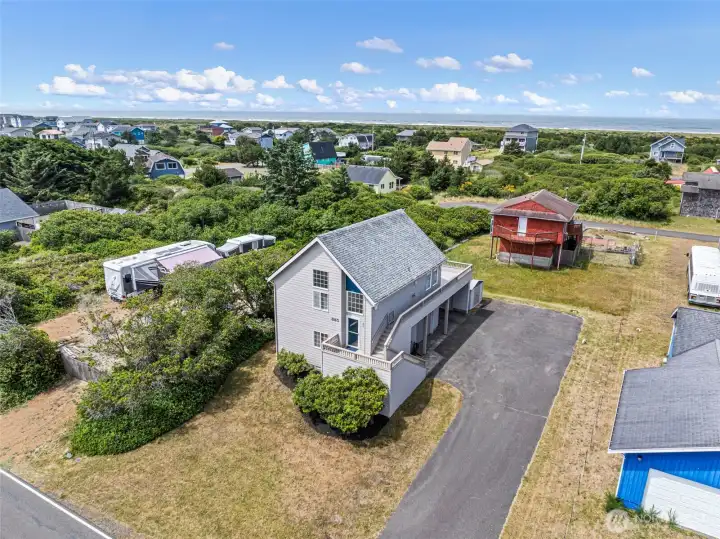 Aerial view, ocean in the distance.