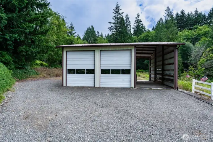 Three bay shop with 12' doors and pull through RV parking