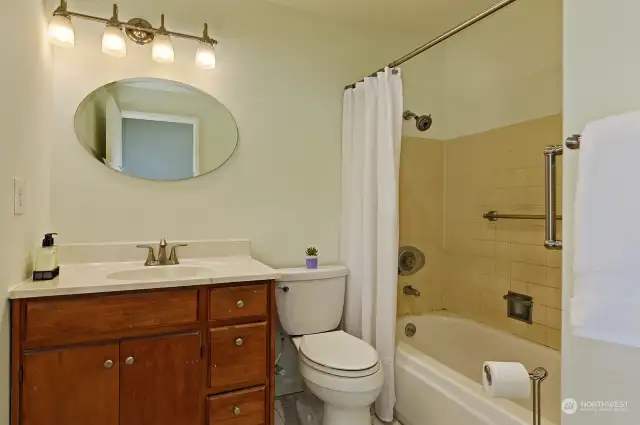 Full bath with ceramic tile flooring