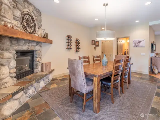 Beautiful fireplace in dining room