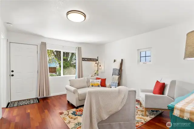 Living room has backyard access
