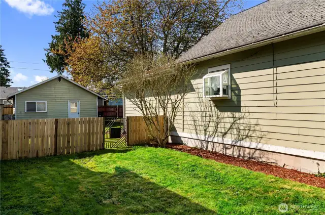 View from the street of the side yard