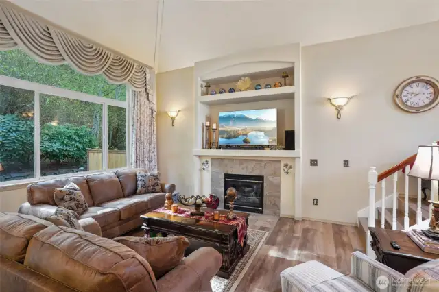 Living room with gas fireplace.