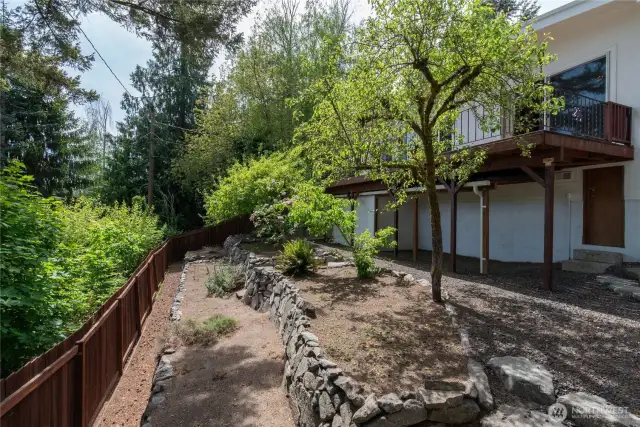 terraced yard with established plantings