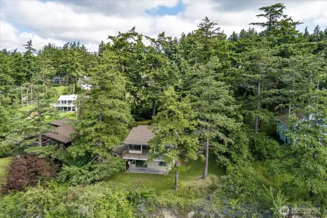Drone view of back of home