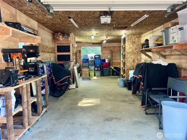 Interior of garage has great work space