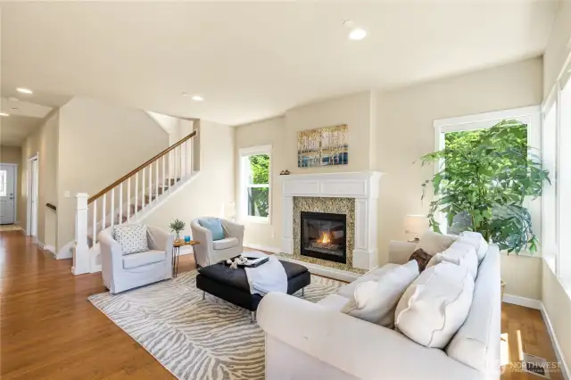 9 foot ceilings enhance the spacious feel of the room