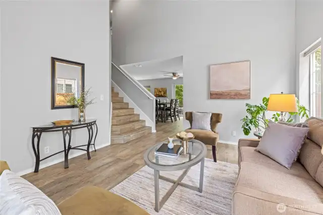 Enter into the Living area with vaulted ceilings