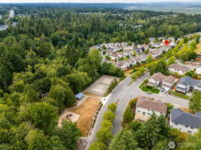 Drone Image over Tennis Court and play area