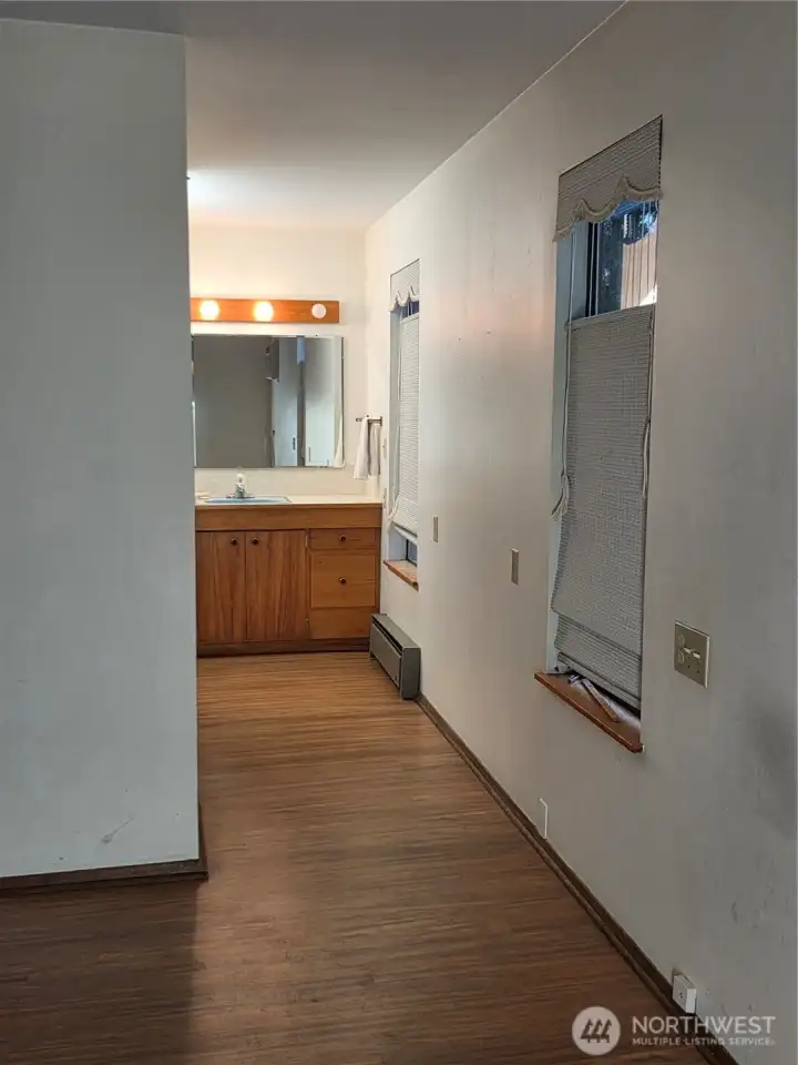 Primary bedroom mini hall leading to bathroom and walk-in closet.