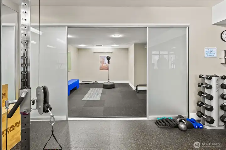 Free weights and yoga room