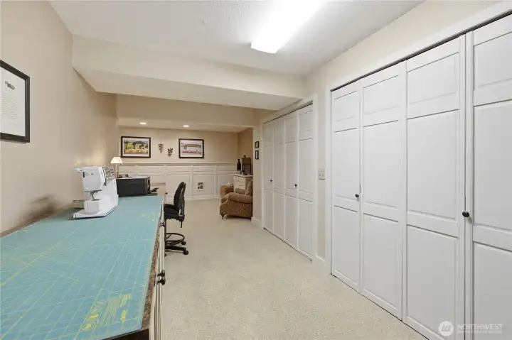 A view from the craft area looking back towards the family room.