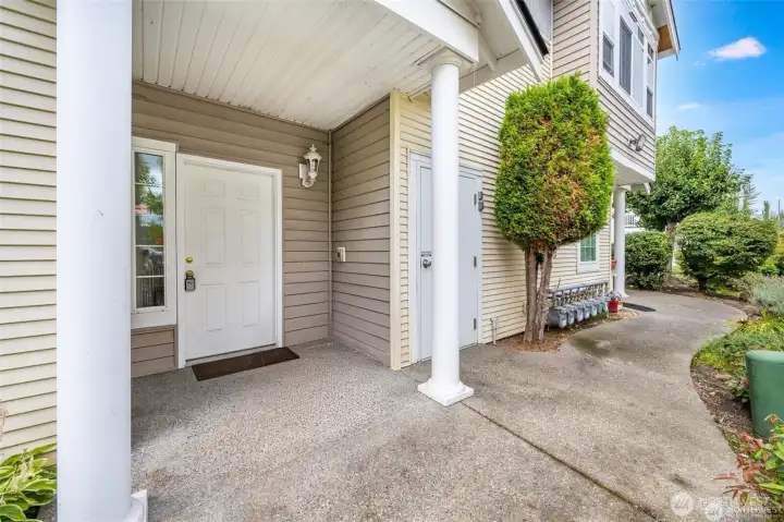 Private front entry is located on the side of the building.