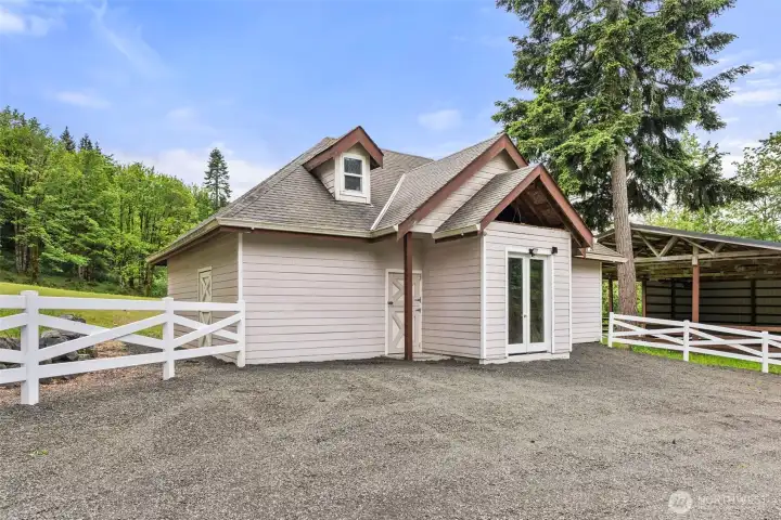 Stables for horses or animals.