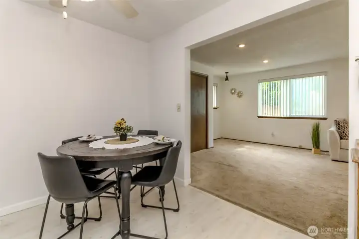 Dining room area into living room. Dining room area into living room.