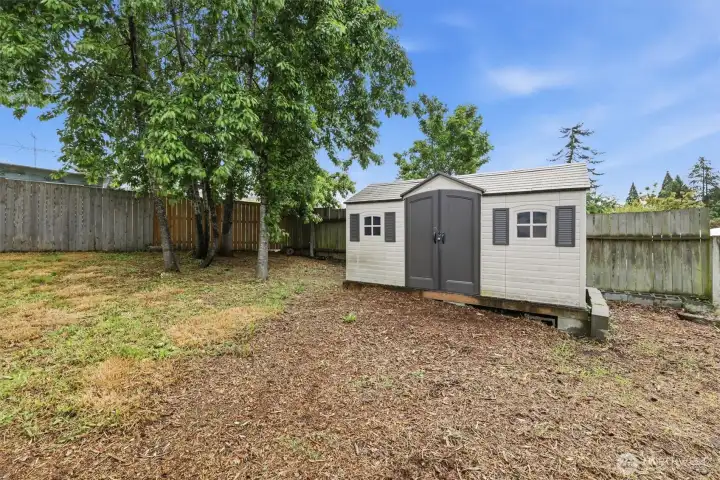 Shed stays in the property.
