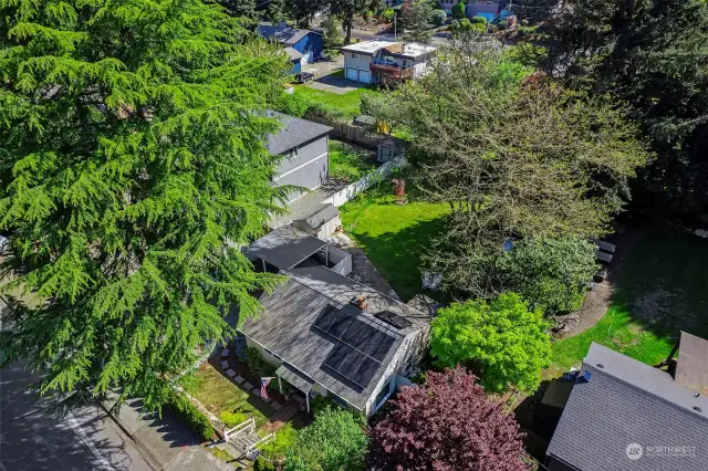 Full Aerial View of solar panels in front of home above Street!