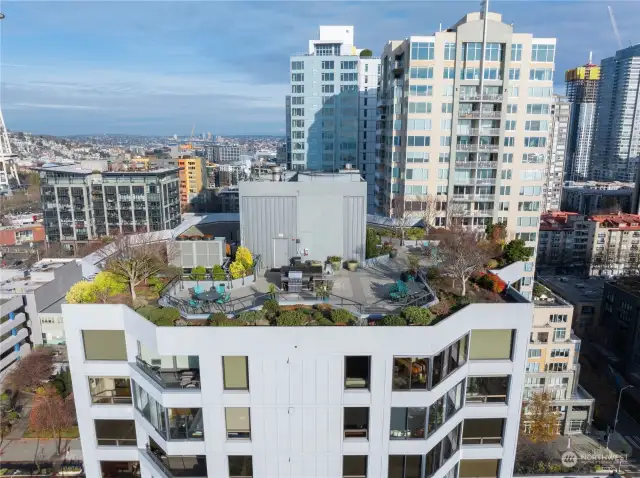 Drone photo Rooftop deck area front photo.