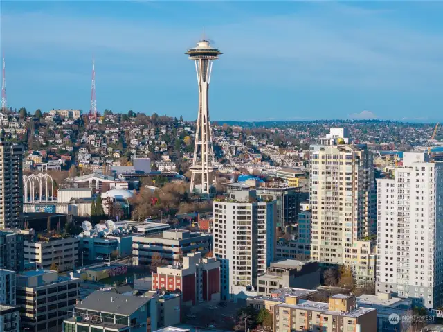 Harbor Heights condo with Space Needle in background.