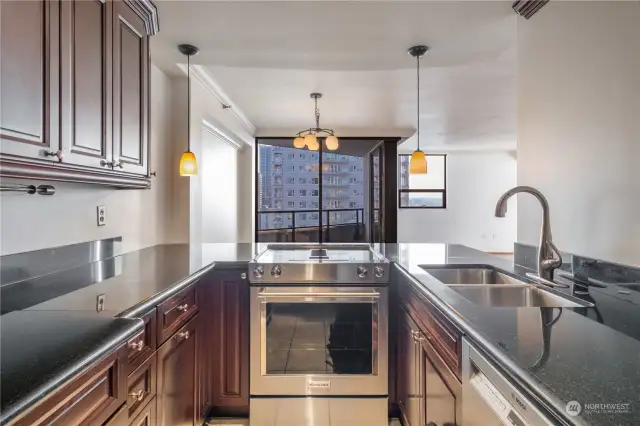 Kitchen view of dining area.