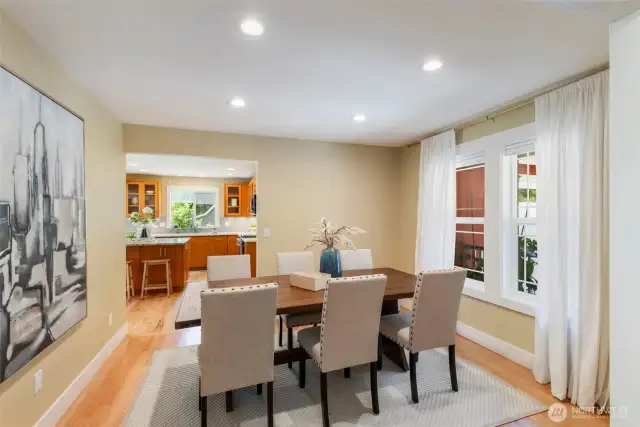 Host memorable dinners in the formal dining room, framed by warm lighting and stylish architectural accents.