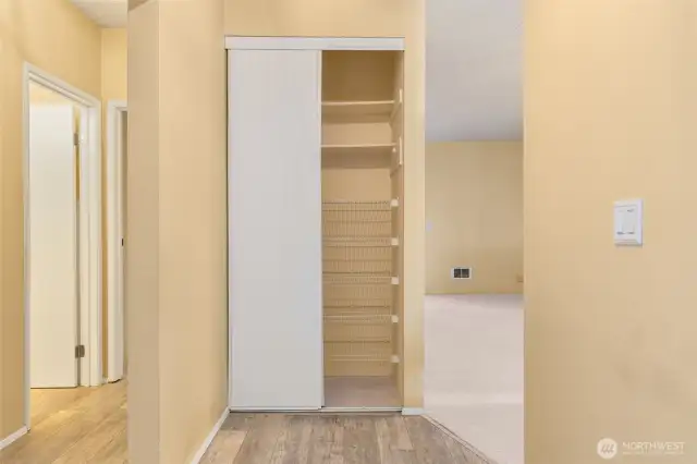 Large entry closet. Brand new carpeting throughout living/dining areas as well as both bedrooms. Newer flooring throughout kitchen, hallways, and bathroom.