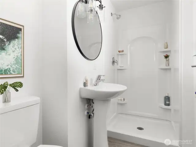 completely refreshed primary bathroom