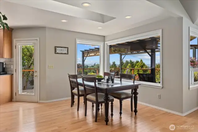 Window coverings throughout the home.