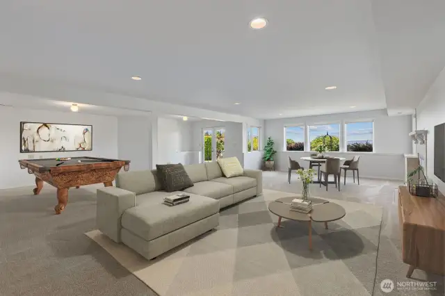 Virtually staged family room.