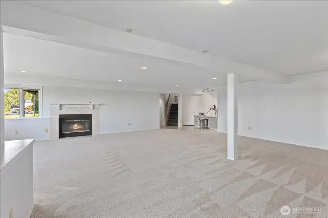 Huge family room with gas fireplace.