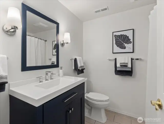 New vanity in the lower level full bath.