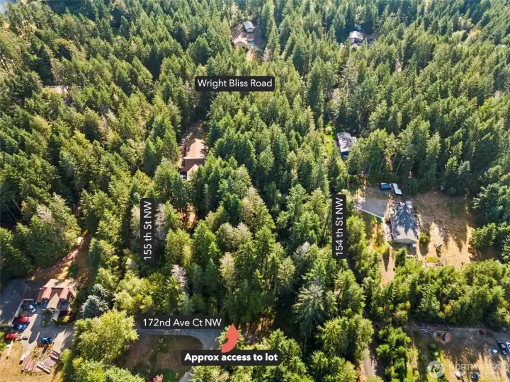 Showing streets surrounding this parcel and approximate location for lot access from cul de sac.  For informational purposes only- Buyer to verify