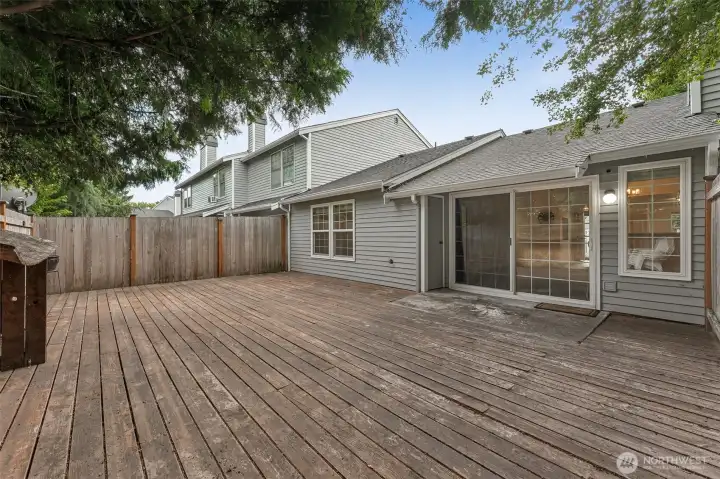 fully enclosed back deck is very private.