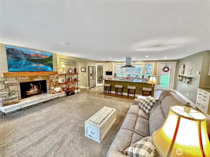 Full view of great room and kitchen, ideal for entertaining a crowd.