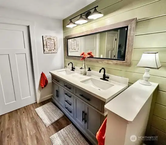 Close up of dual vanity.