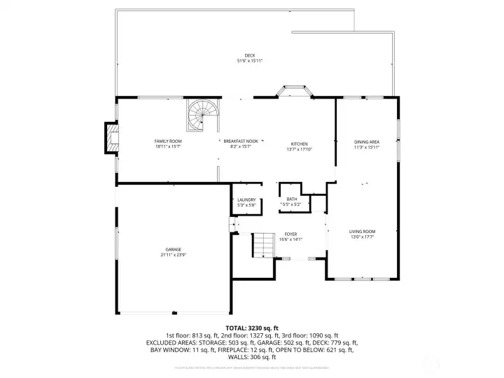 Main floor with open kitchen, breakfast nook, family room, formal dining, and living room, plus powder room, laundry, and attached garage that all flow out to the huge covered deck for easy indoor-outdoor living.