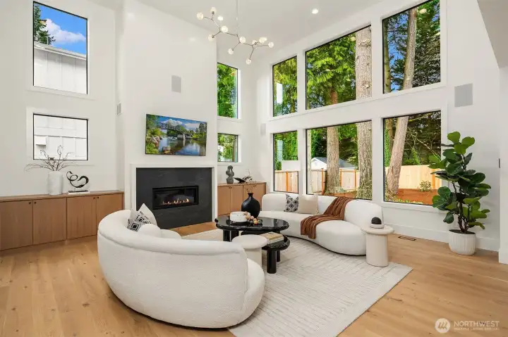 Two-story great room that overlooks the private, spacious backyard