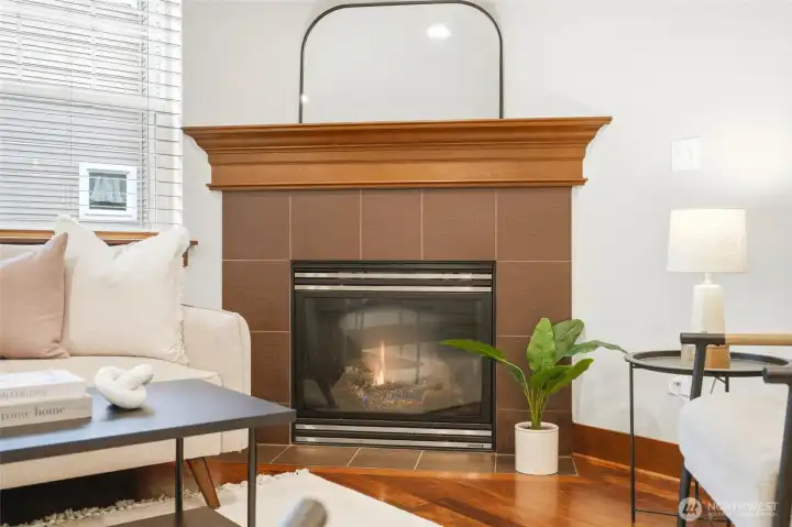 Living room features a gas fireplace which creates a cozy environment during colder weather