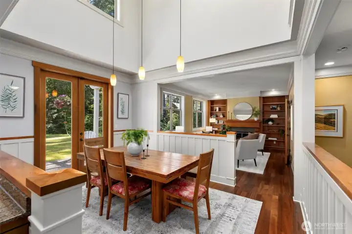 French doors in the dining that lead outside.
