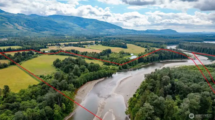 The beautiful Skagit River and portion of a river island.