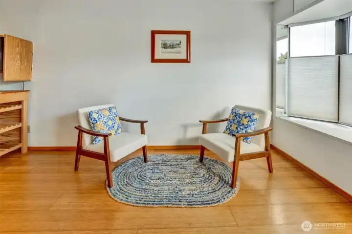 You still have room for living space, even with the murphy bed extended. You still have room for living space, even with the murphy bed extended.